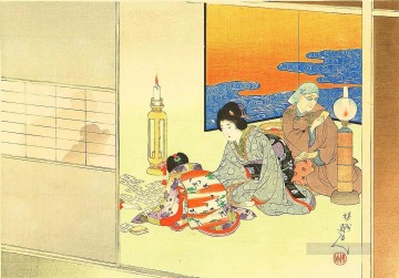 jugando a las cartas fuku zukushi 1901 Toyohara Chikanobu japonés Pinturas al óleo